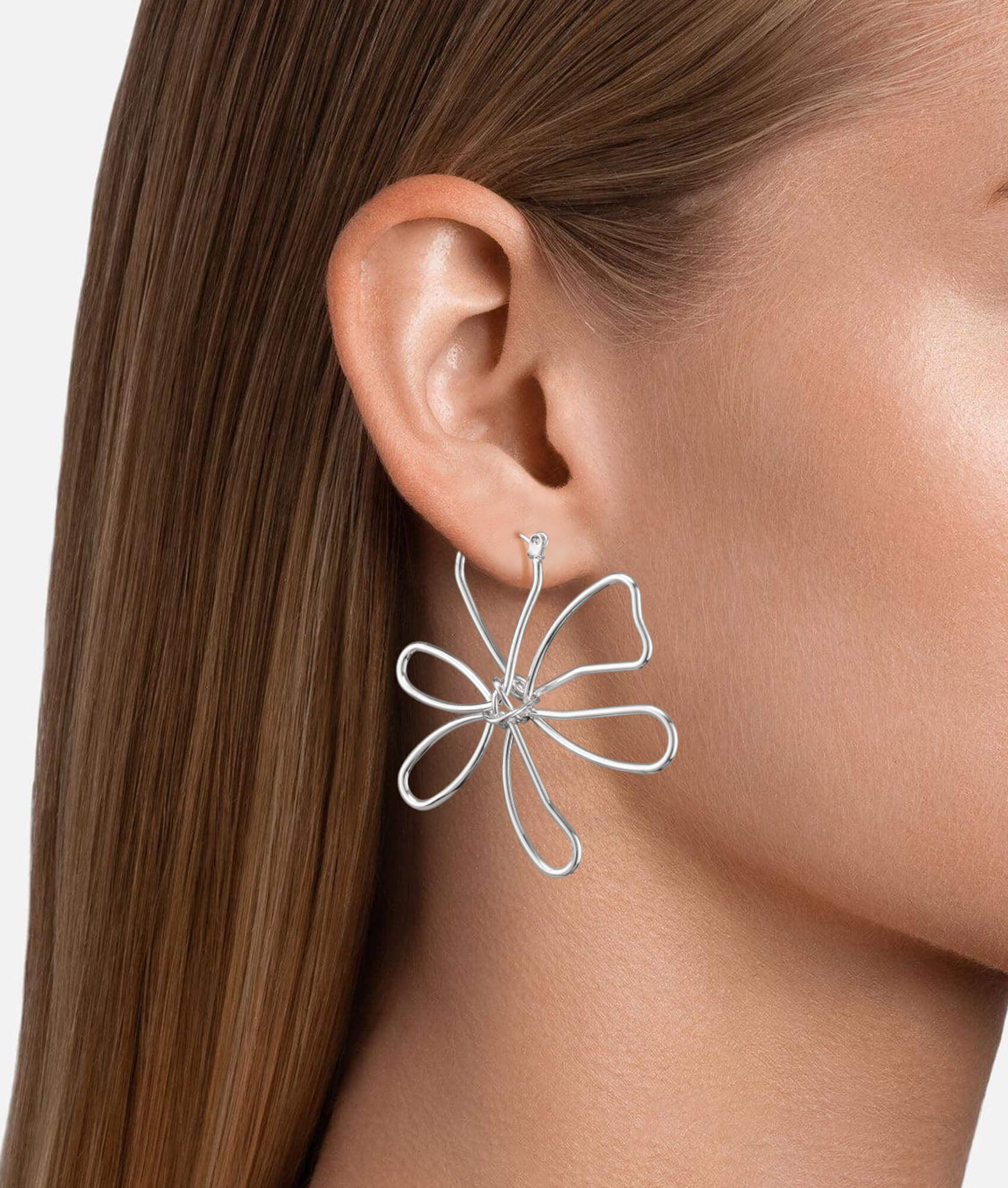 Silver Minimalist Flower Earrings On Women