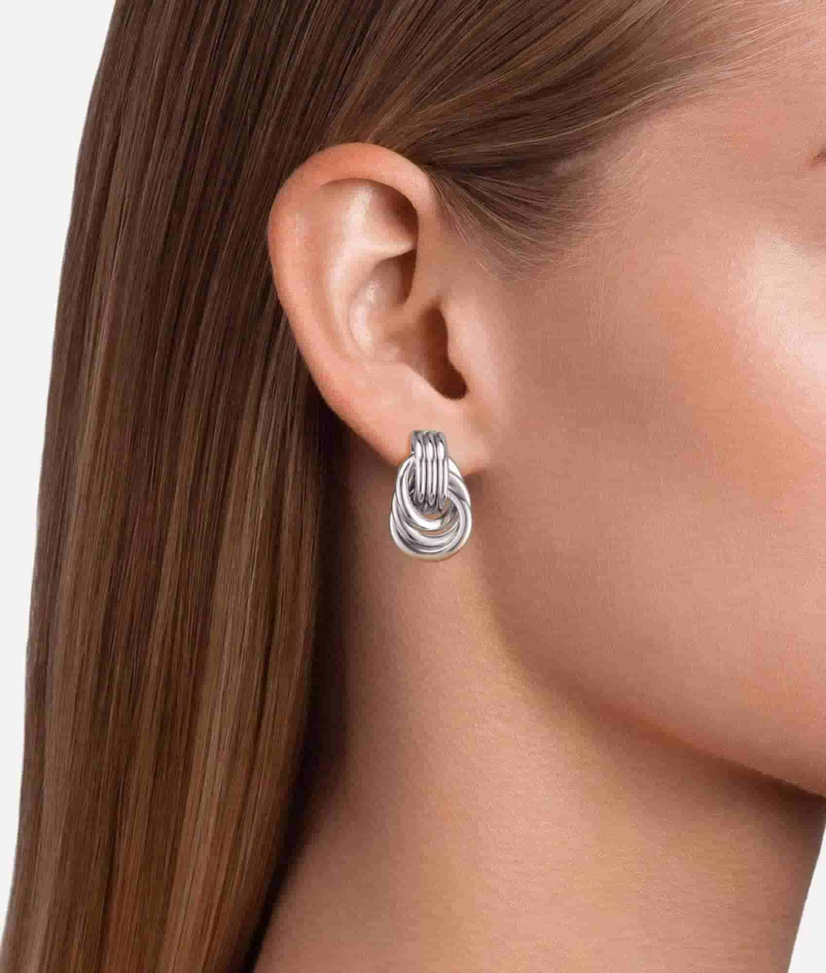 Silver-Knot-Earrings-On-Model