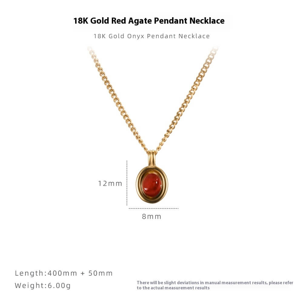 Red agate pendant gold chain necklace