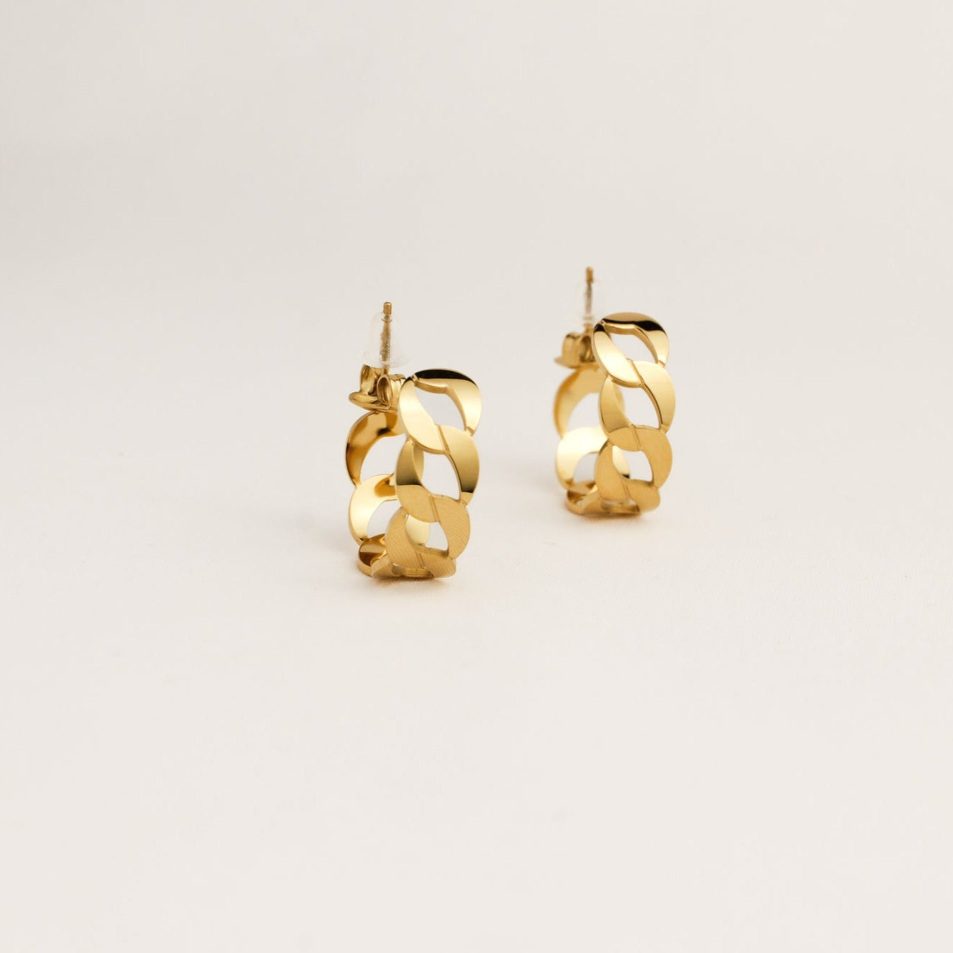Gold link chain hoop earrings