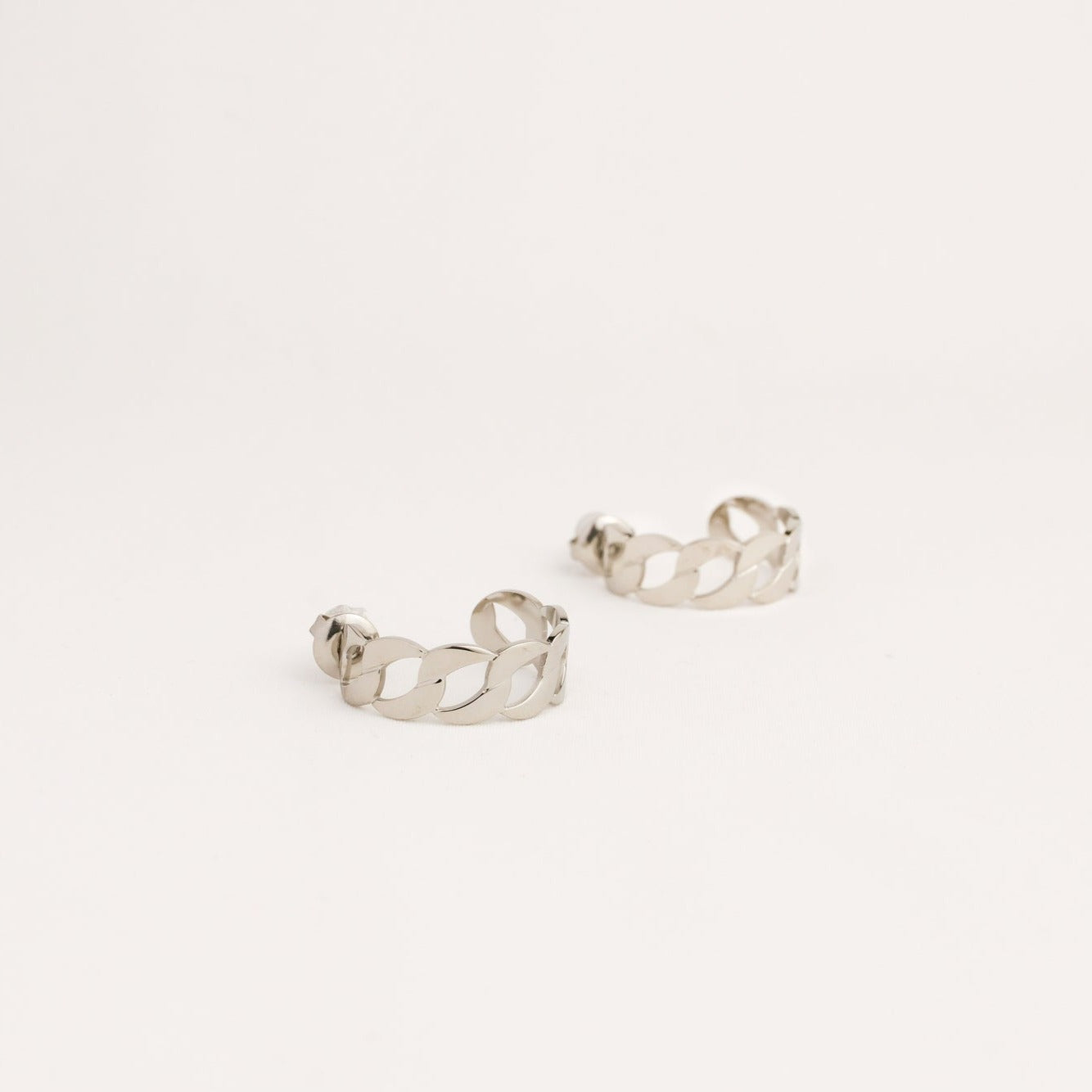 Silver link chain hoop earrings