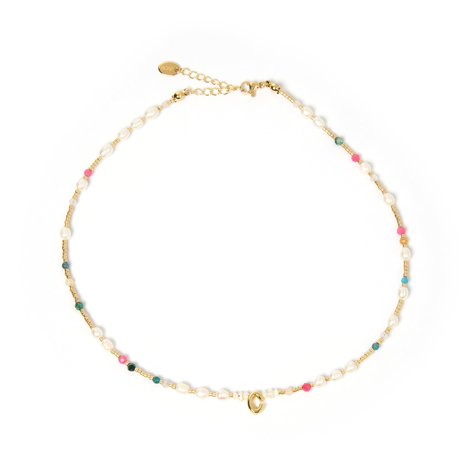 Beaded Gemstone and Pearl Initial Necklace 6