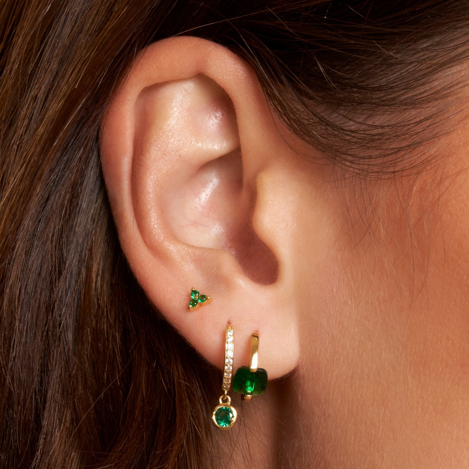 Cassia Single Stack Stud Earring - Emerald 3