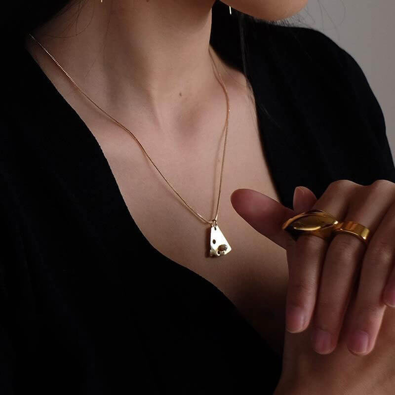 Model wearing Gold Cheese Pendant Necklace