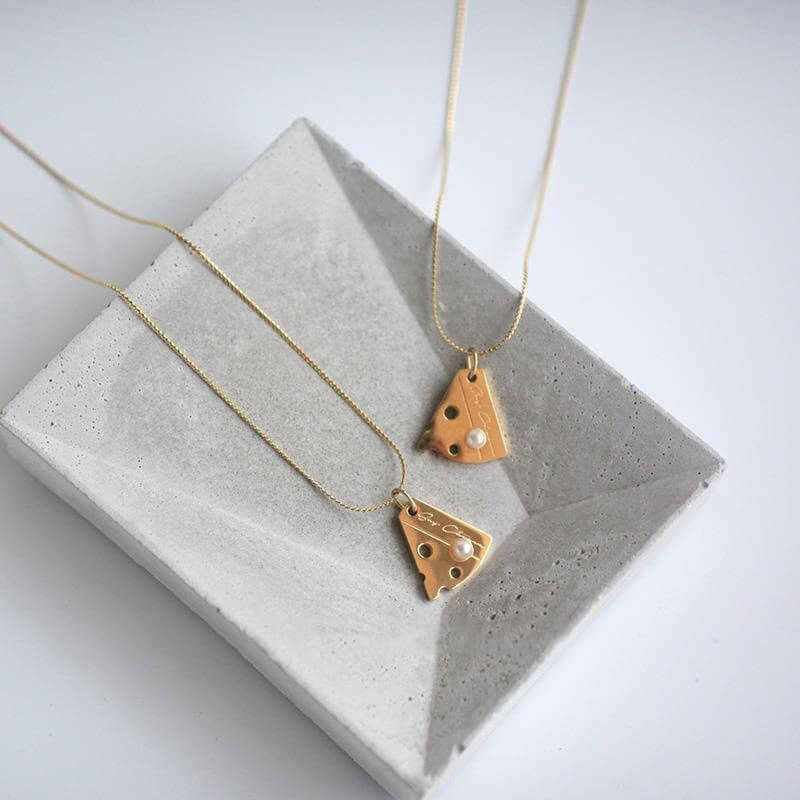 Gold Cheese Pendant Necklace