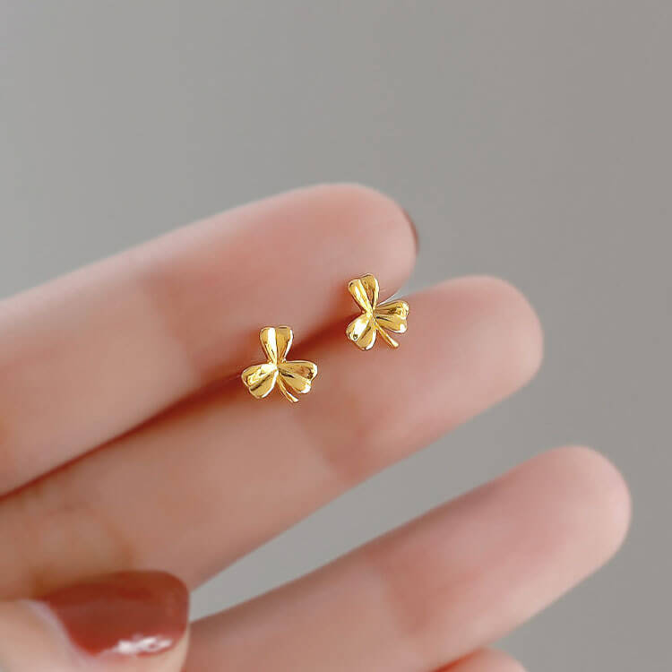 Gold Clover Leaf Stud Earrings