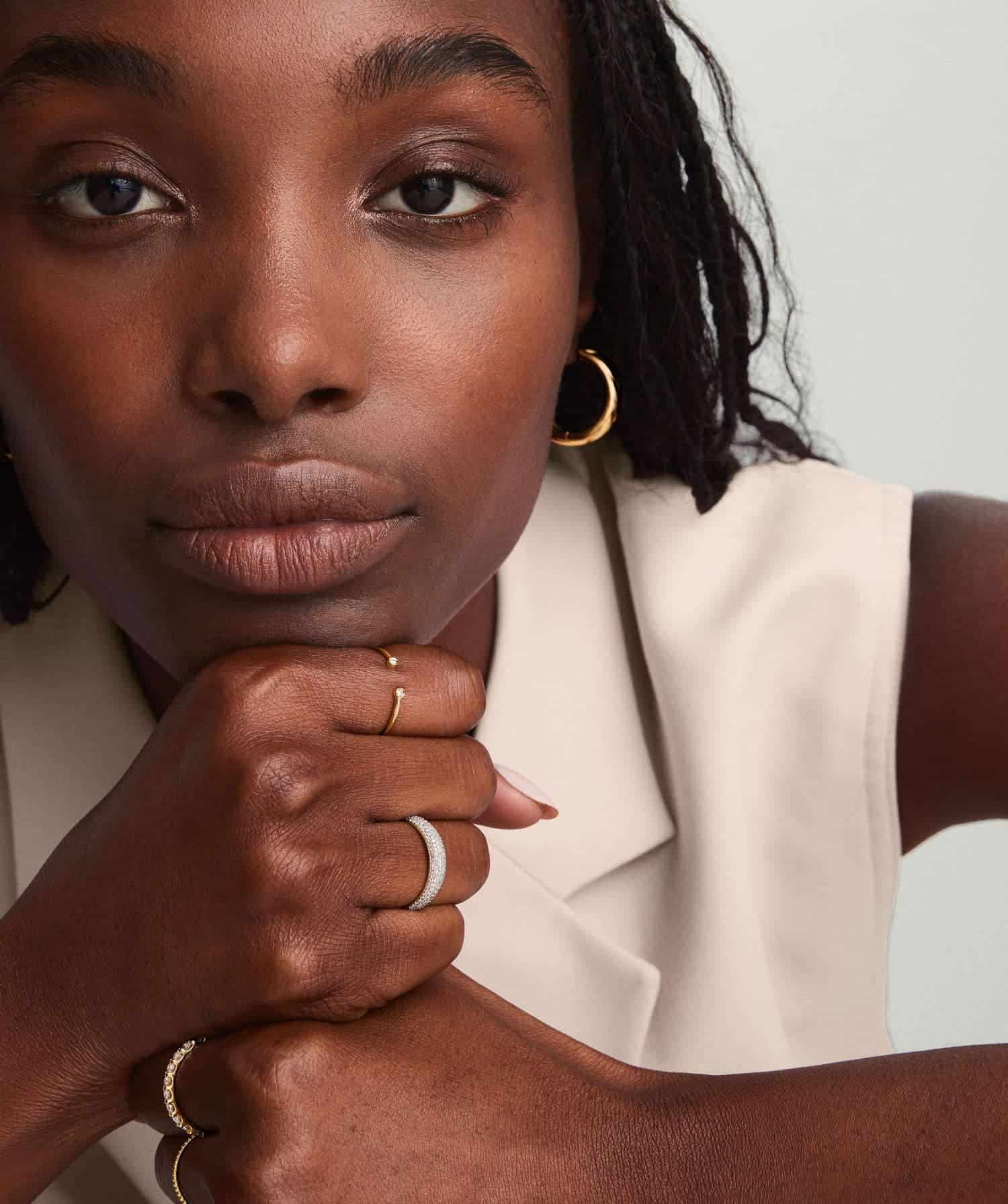 Model wearing Minimal Gold plated Diamond Ring