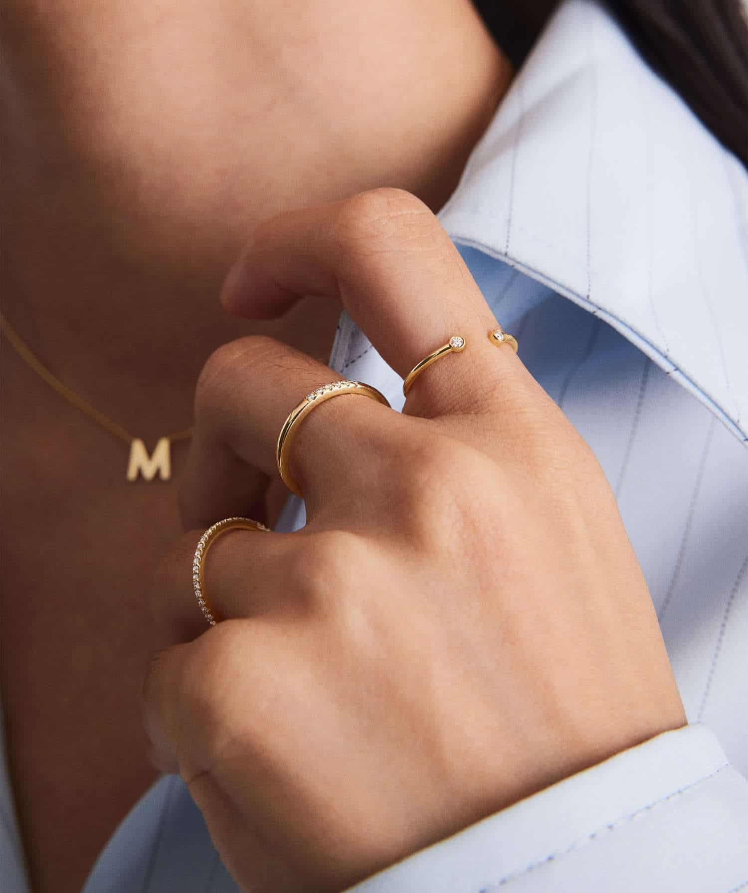 Model wearing Minimal Gold plated Diamond Ring