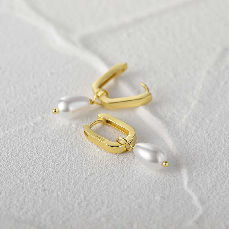 Gold U-shaped Pearl Earrings