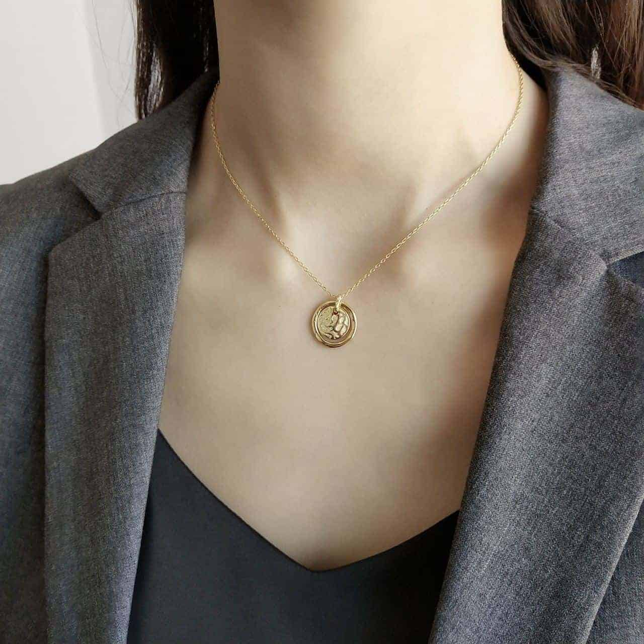 Model wearing Vintage Coin Necklace Gold