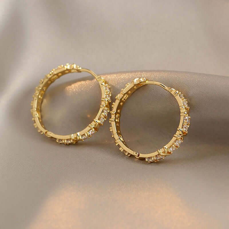 Gold Zircon Cross Hoop Earrings