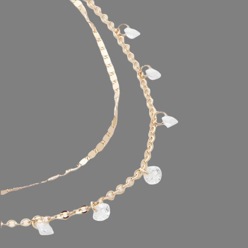 Double-Layered Crystal Necklace Gold