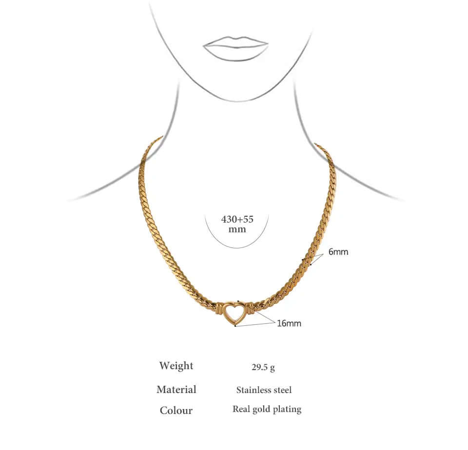 Gold figaro heart necklace dimensions