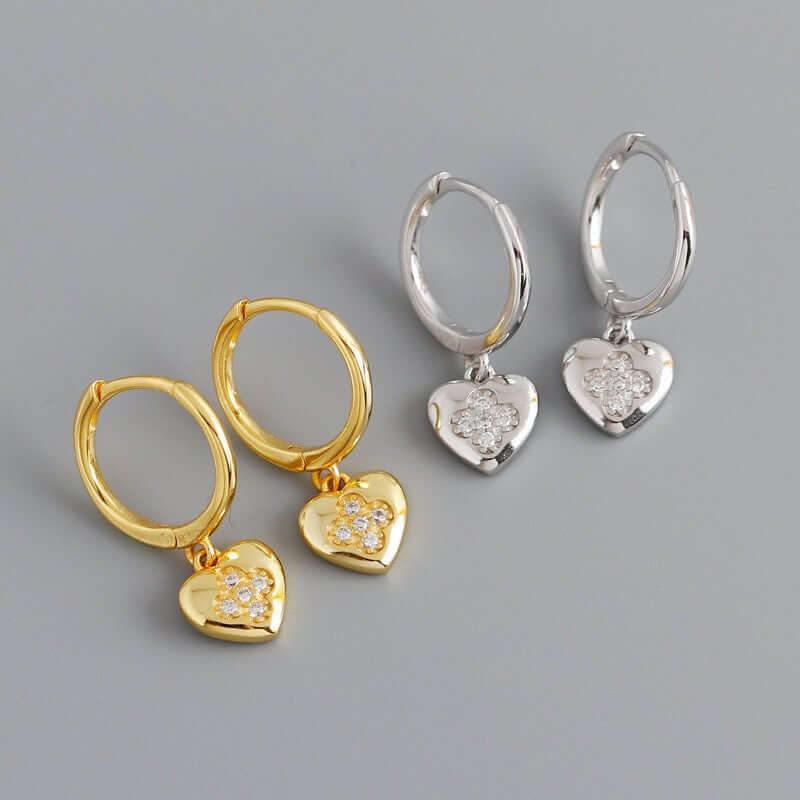 Gold and Silver Heart Charm Earrings