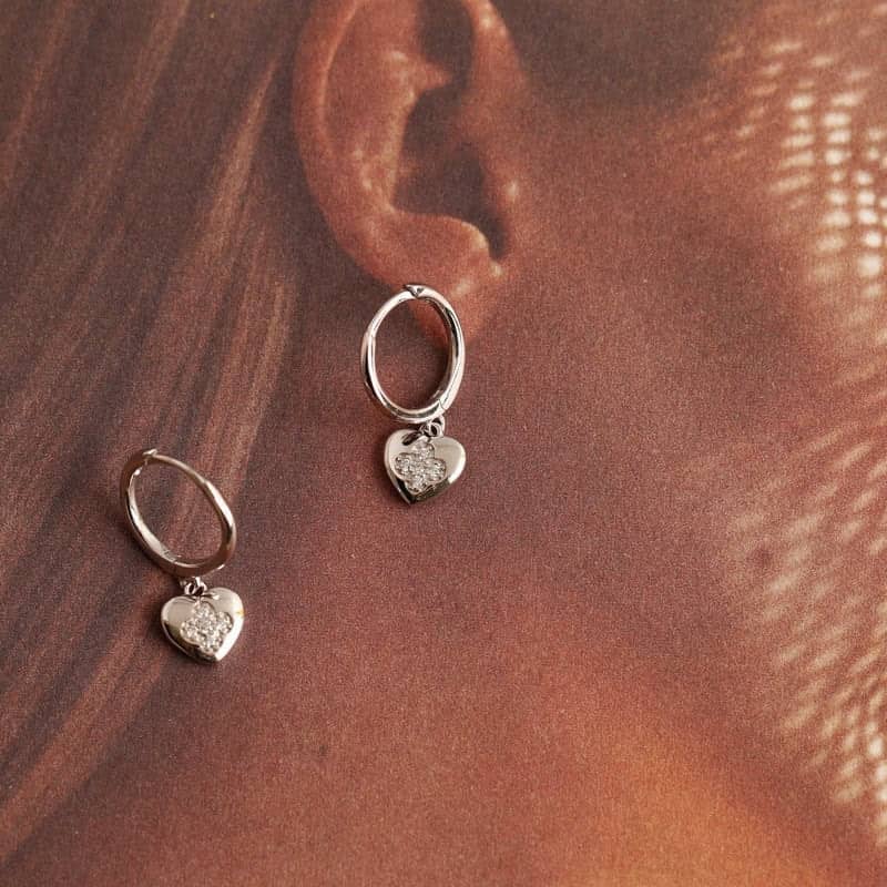 Silver Heart Charm Earrings