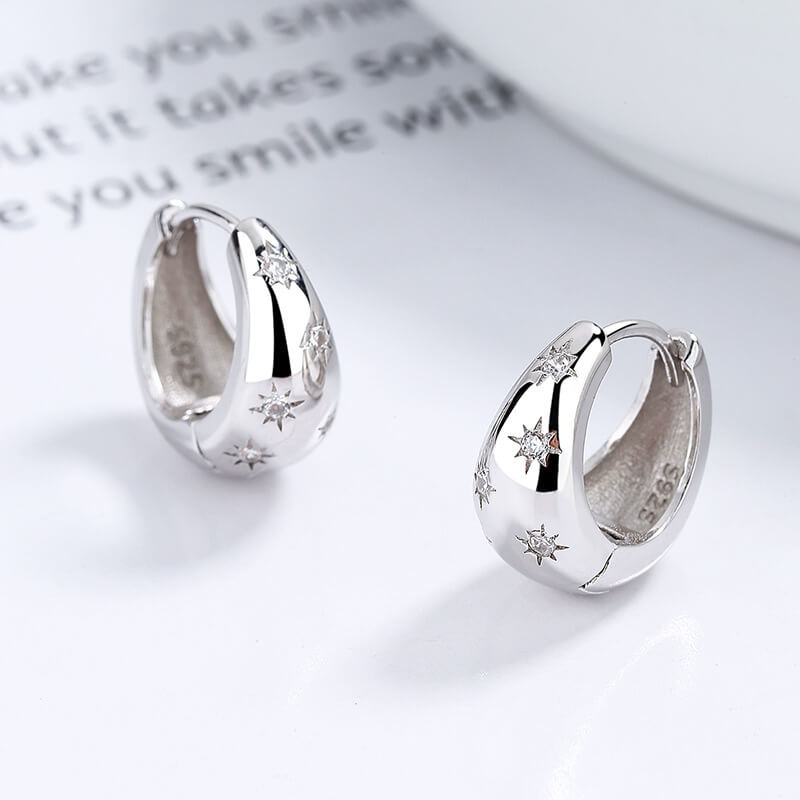 Silver Waterdrop Hoop Earrings with diamonds