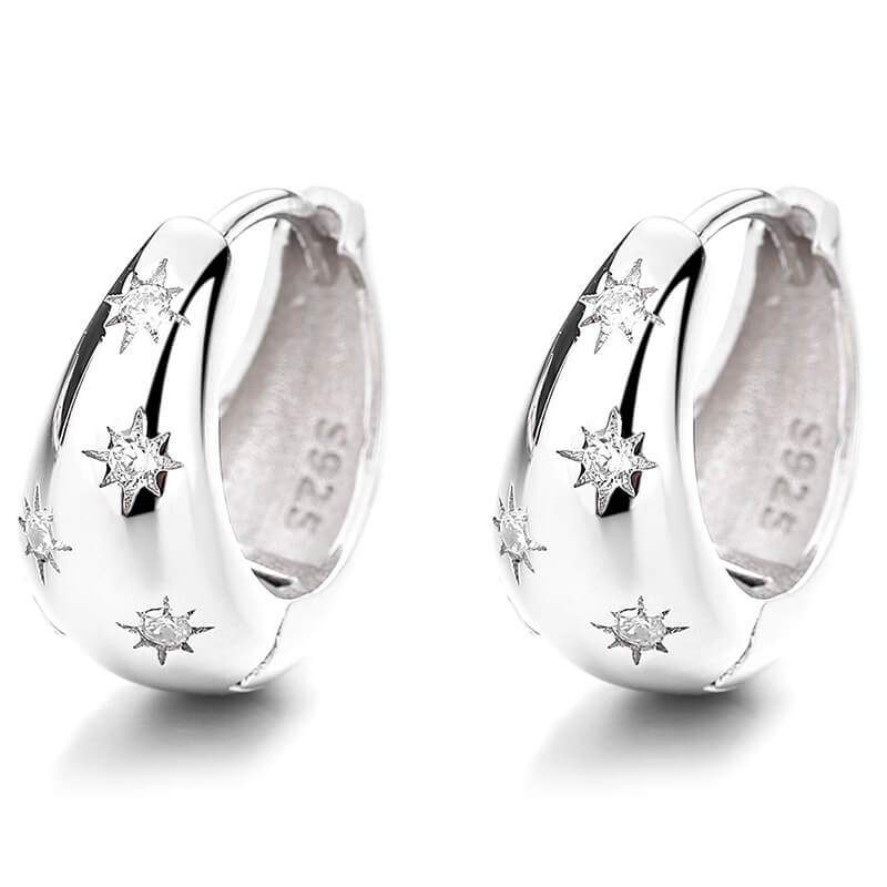 Silver Waterdrop Hoop Earrings with diamonds