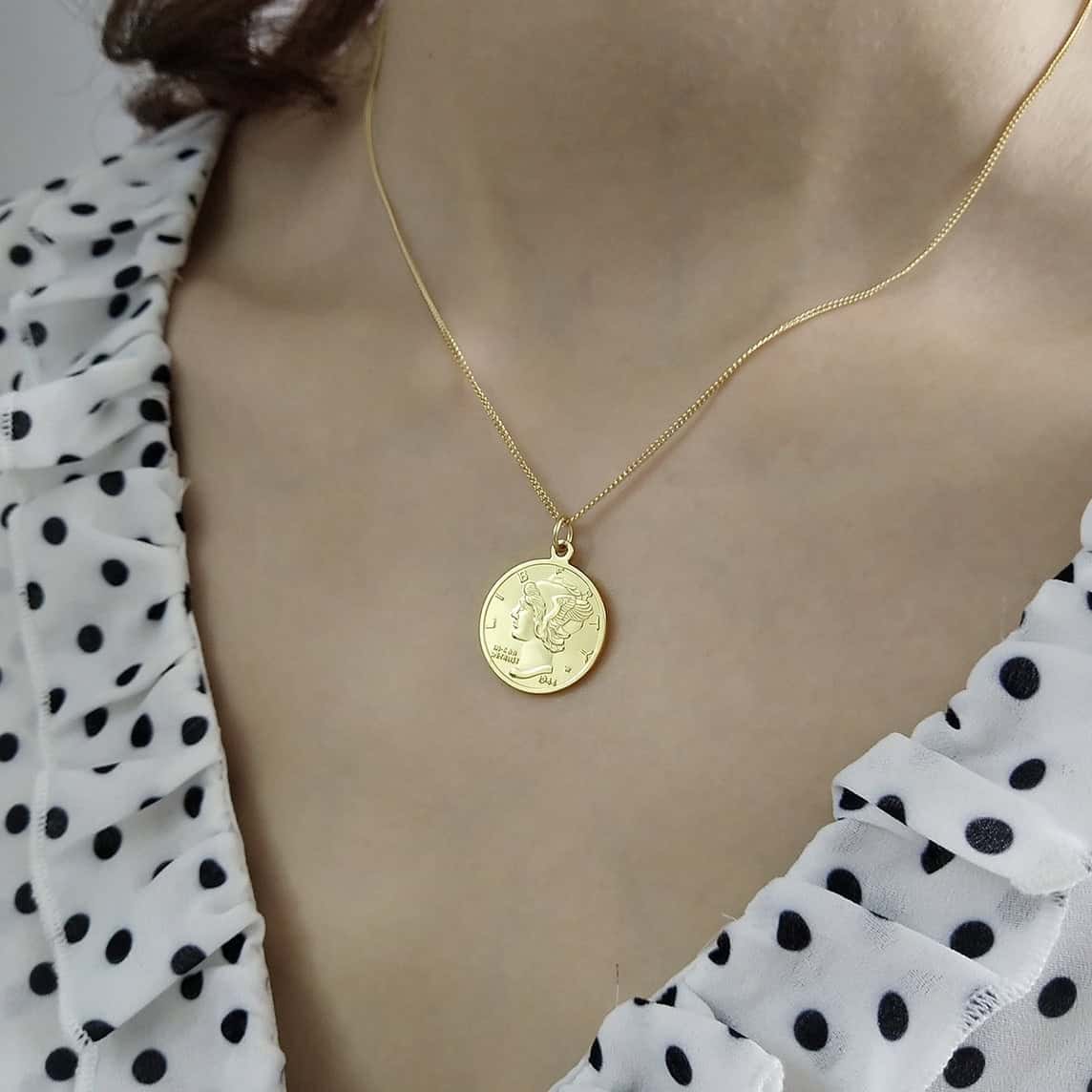 Model wearing Vintage Gold Roman Coin Necklace