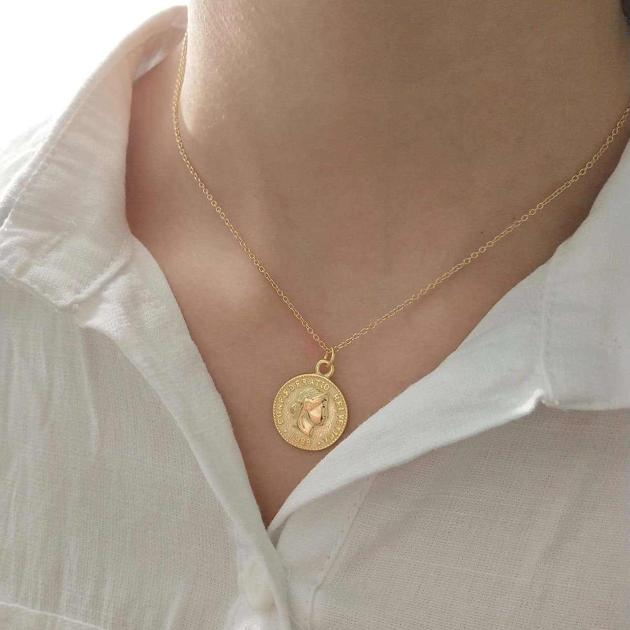 Woman wearing Dollar Coin Pendant Necklace