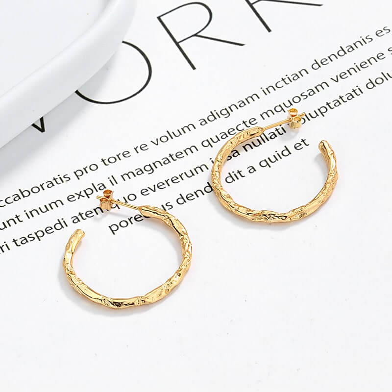 Hammered Foil Gold Hoop Earrings