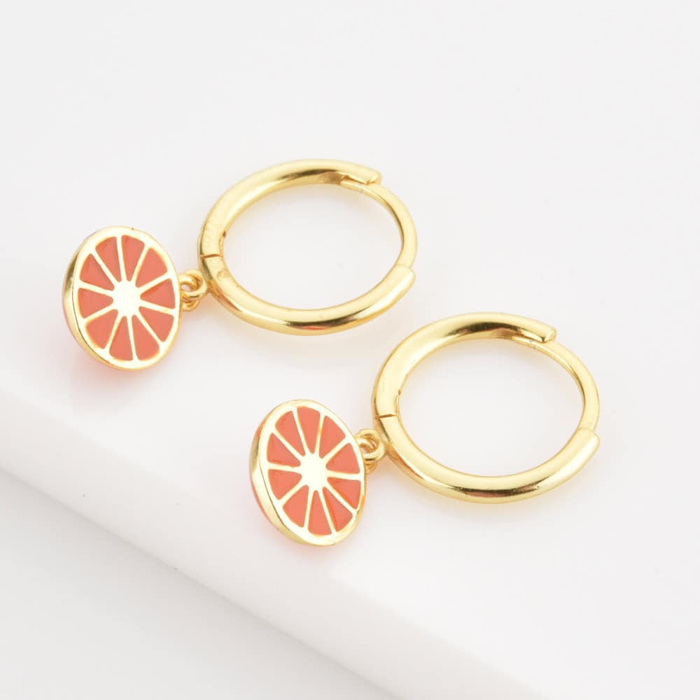 Gold Orange Fruit Drop Earrings