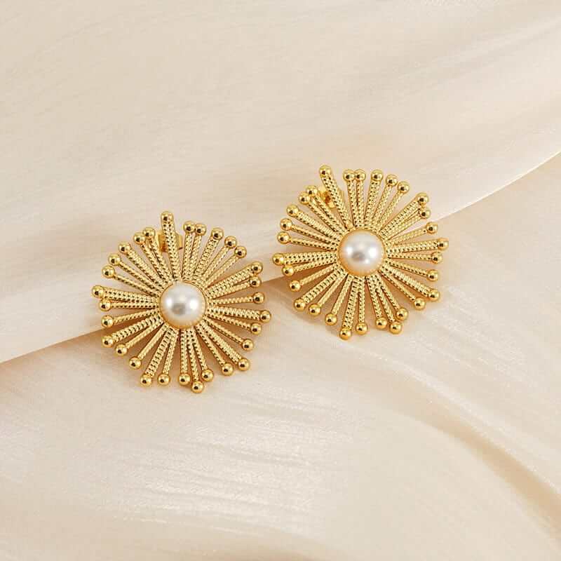 Gold Pearl Flower Earrings