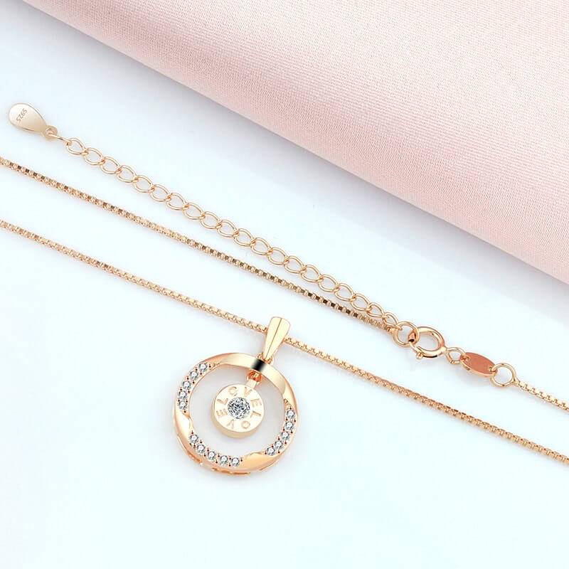 Rose Gold Zircon Circular Pendant Necklace