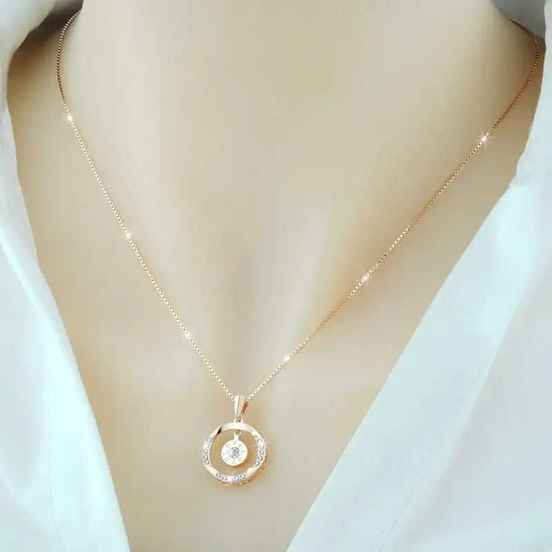 Rose Gold Zircon Circular Pendant Necklace