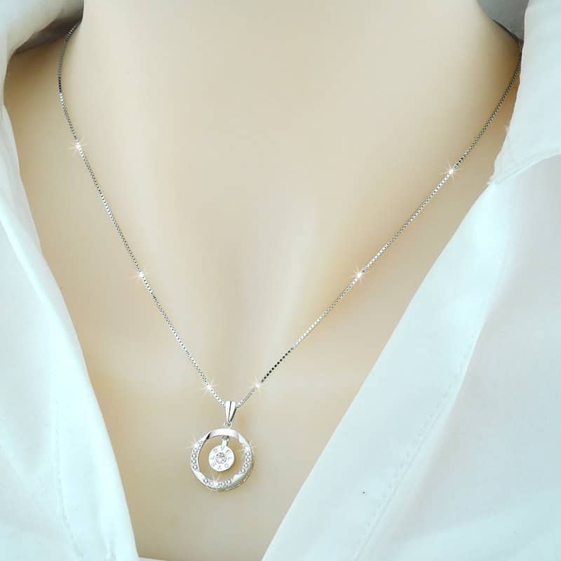 Silver Zircon Circular Pendant Necklace