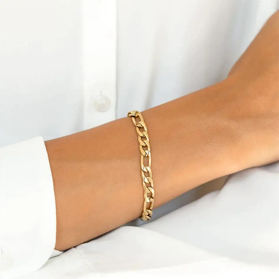 Gold figaro link chain bracelet