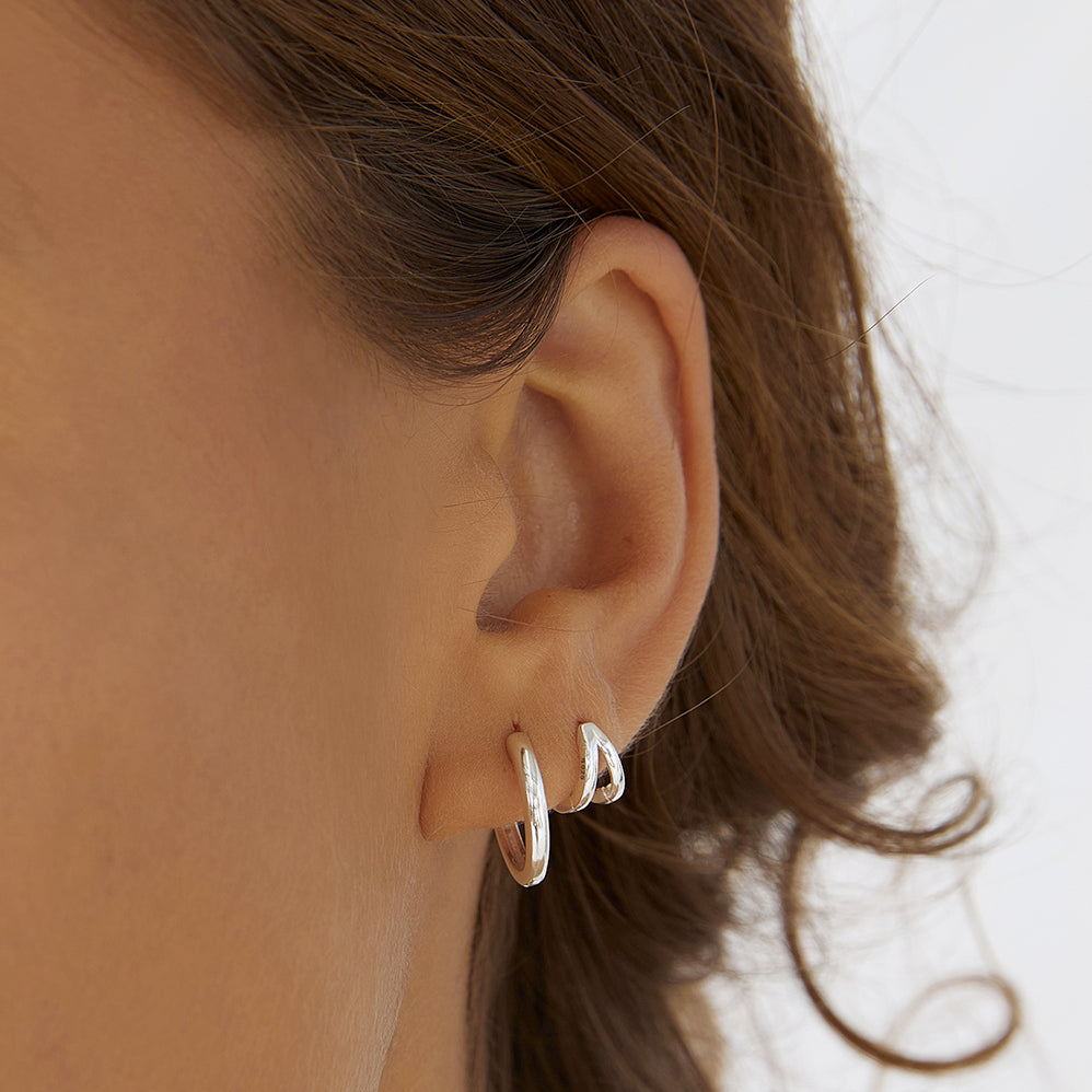 Jean Silver Huggie Earrings 2