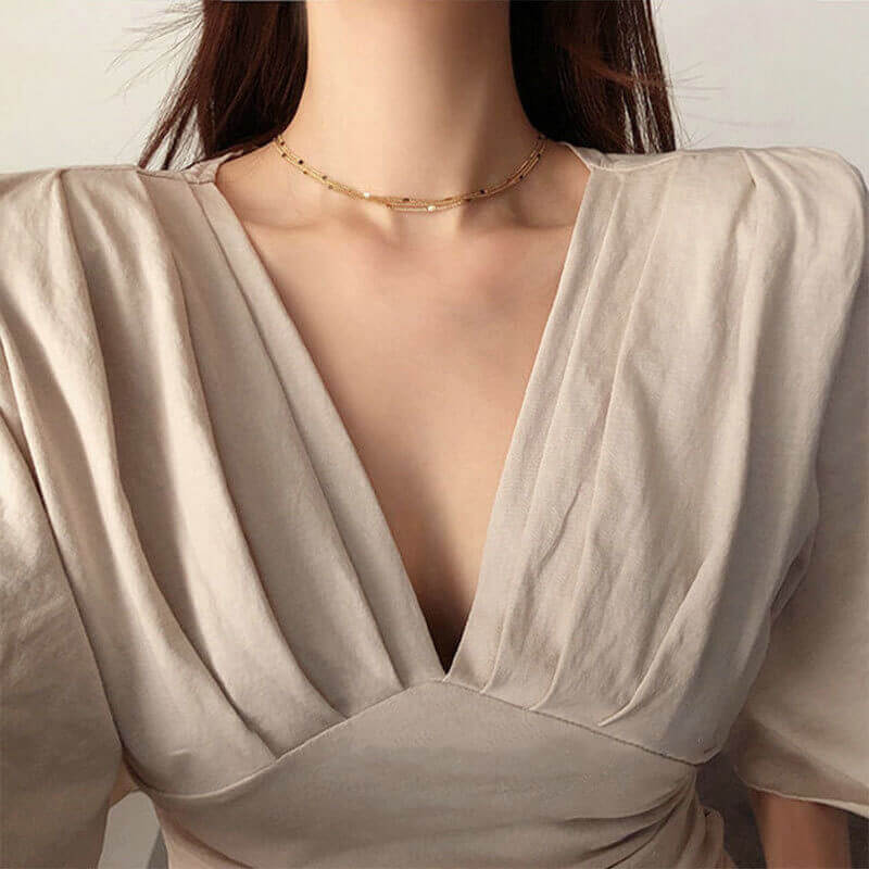 Model wearing Gold Layered Chain Necklace