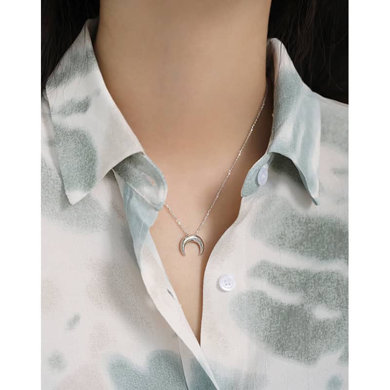 Korean Style 925 Sterling Silver Necklace INS Simple All-match Moon Necklace