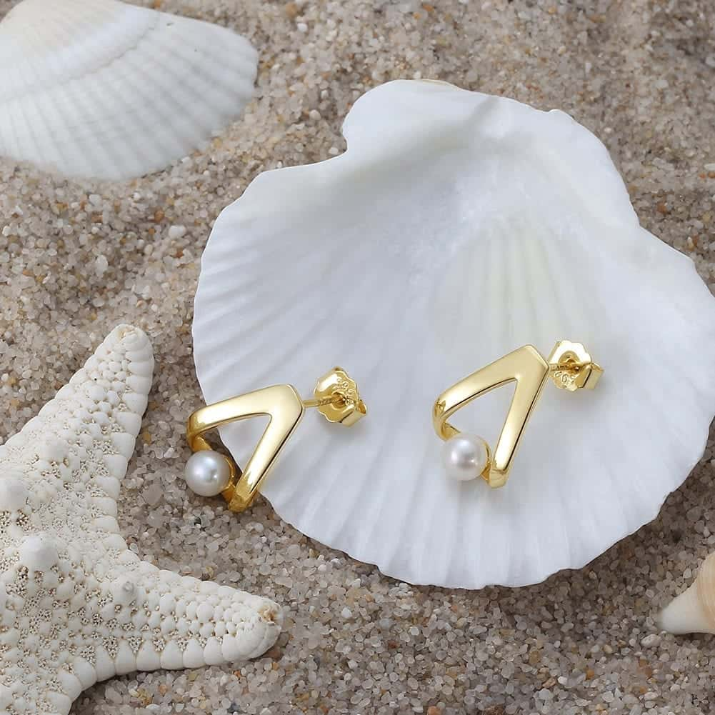 Baroque Pearl Triangle Earrings