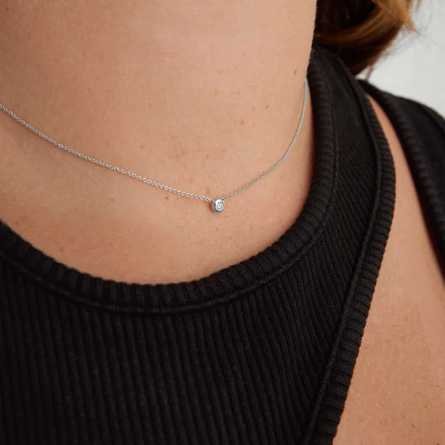 Model wearing Solo Diamond Necklace Silver