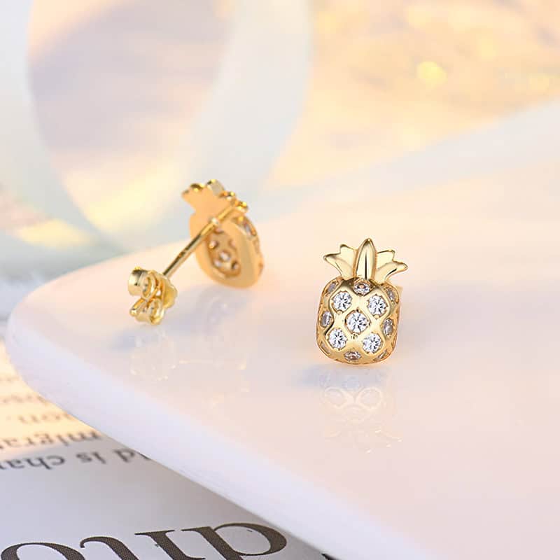 Gold Zircon Pineapple Earrings