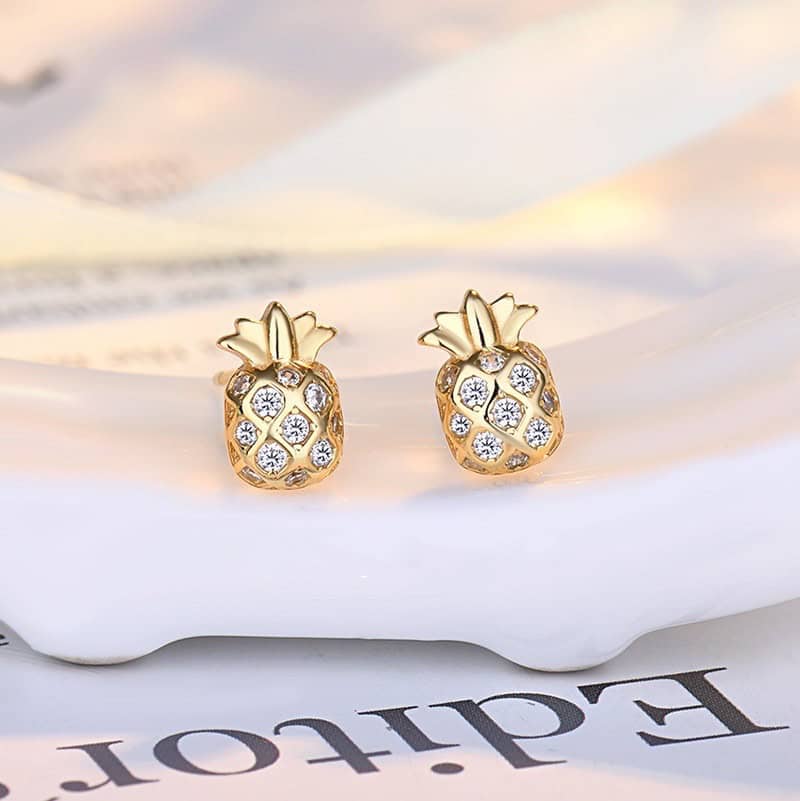 Gold Zircon Pineapple Earrings