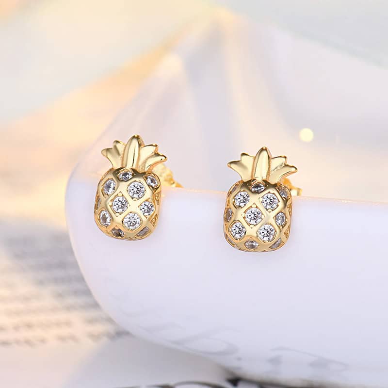 Gold Zircon Pineapple Earrings