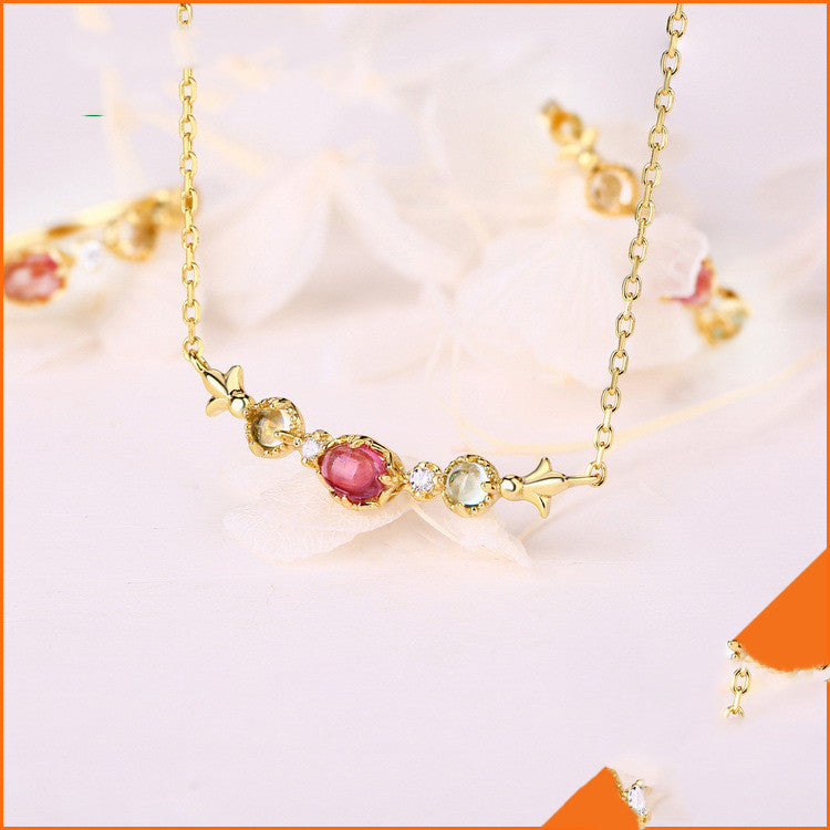 Red Tourmaline Clavicle Necklace