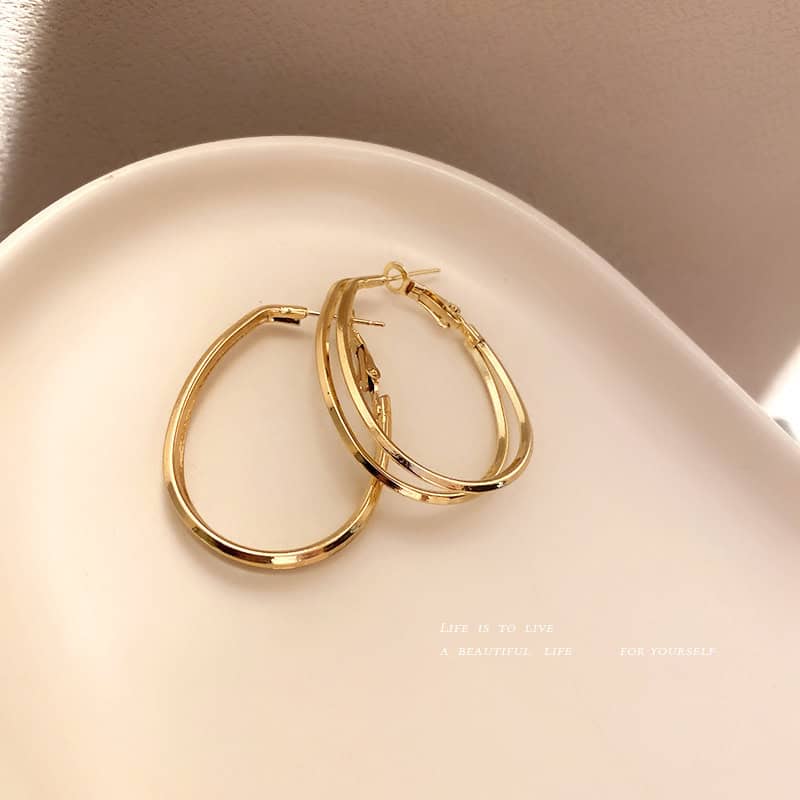 Oval Layered Hoop Earrings Gold