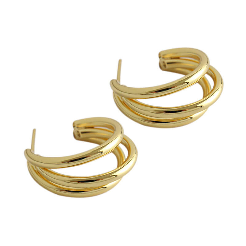 Gold Tri-Layered Hoop Earrings