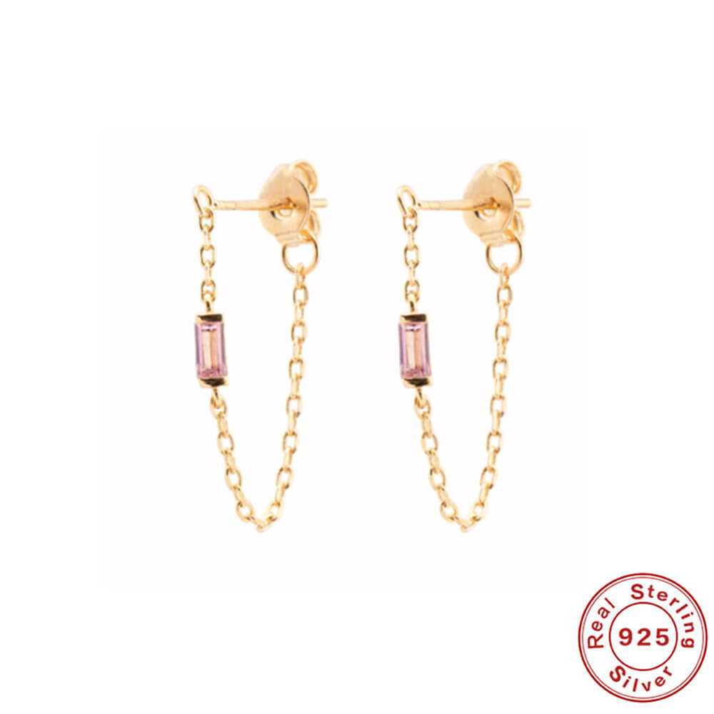 Pink Zircon Tassel Gold Earrings