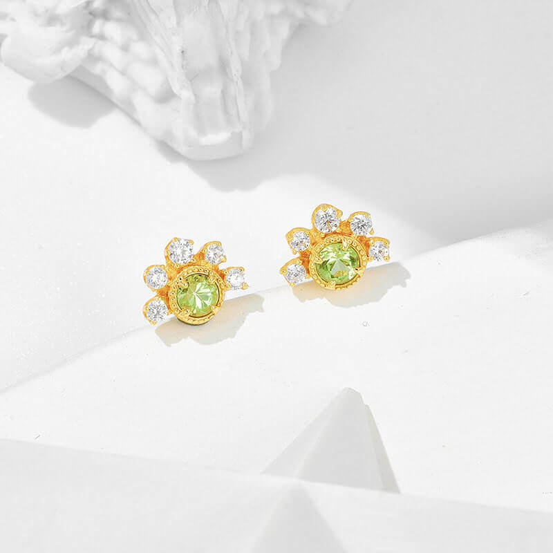 Green Amethyst Stud Earrings Gold