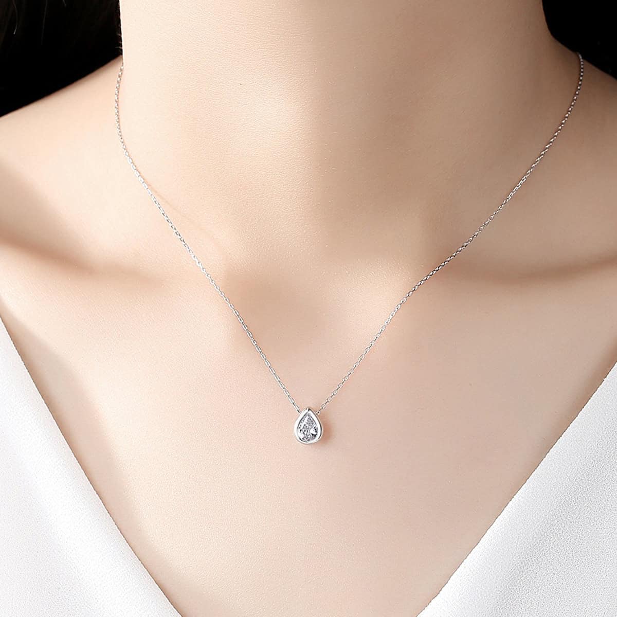 Silver Water Drop  Pendant Necklace