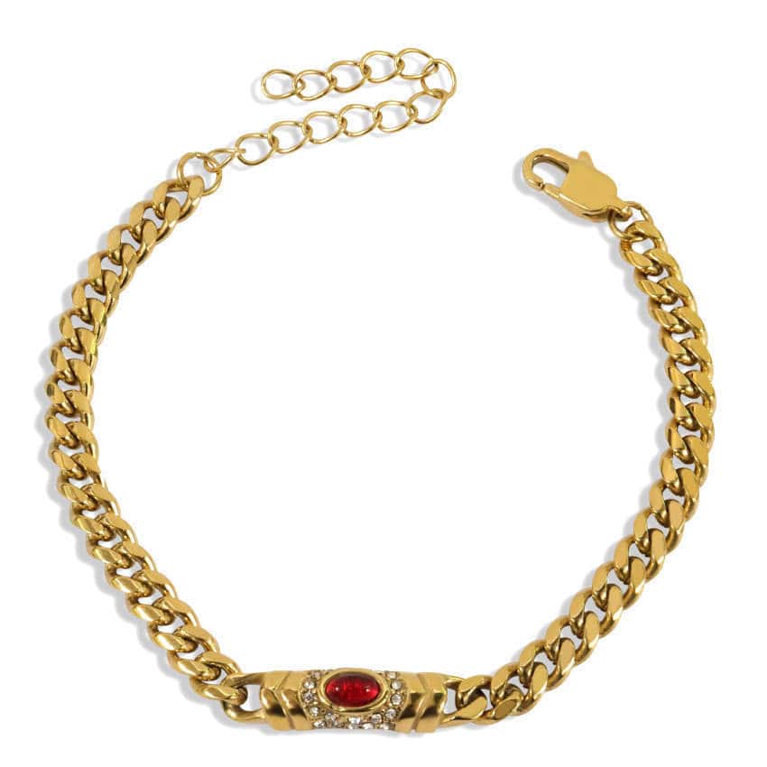 Cuban chain red Stone Bracelet