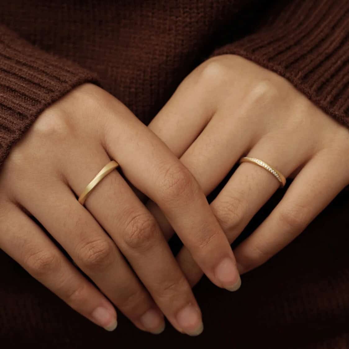 a woman wearing a Stackable Diamond Matte Ring