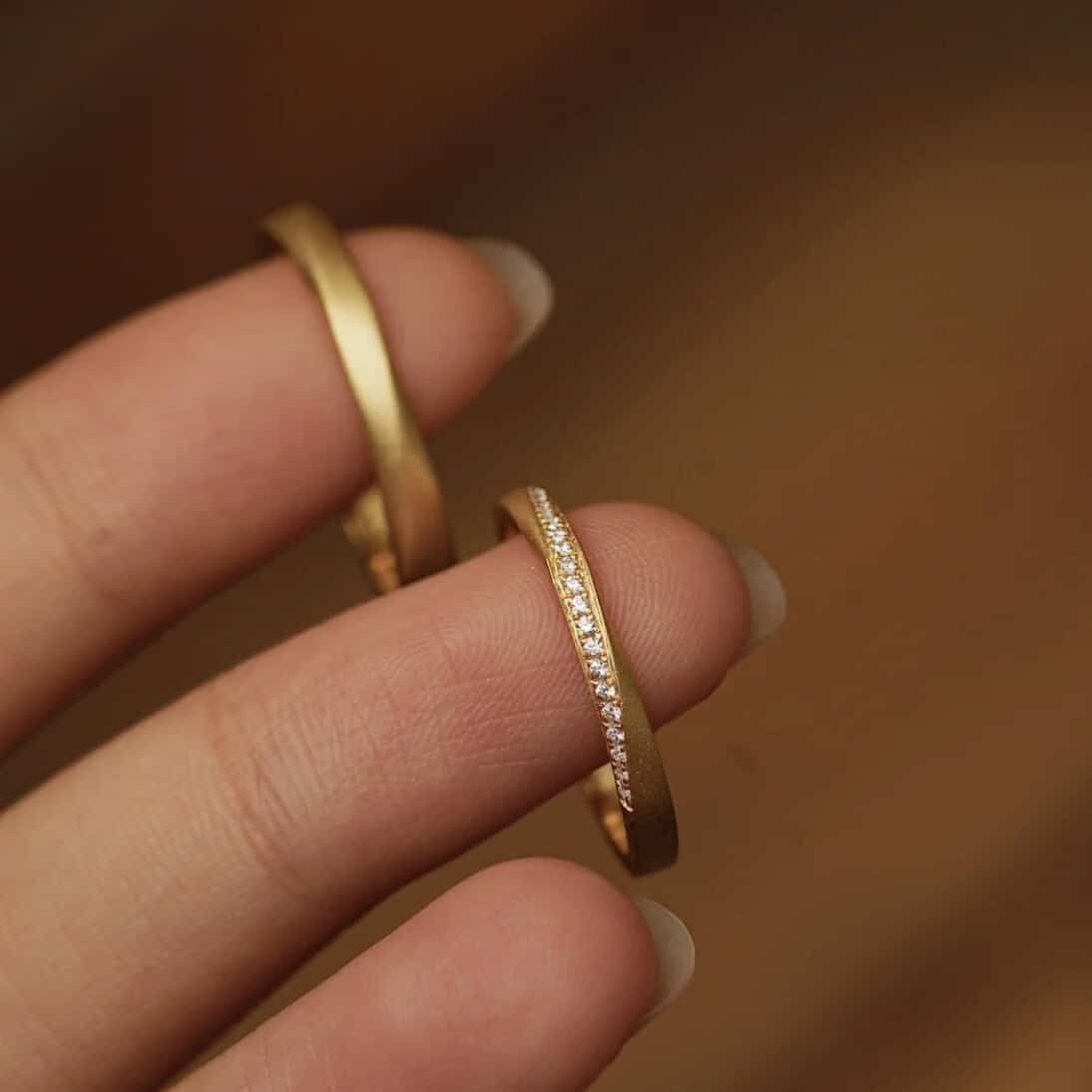 a woman wearing a Stackable Diamond Matte Ring