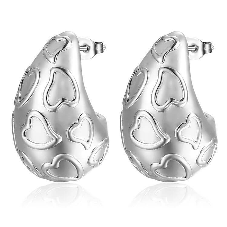 Hearts Pattern Bottega Drop Earrings Silver