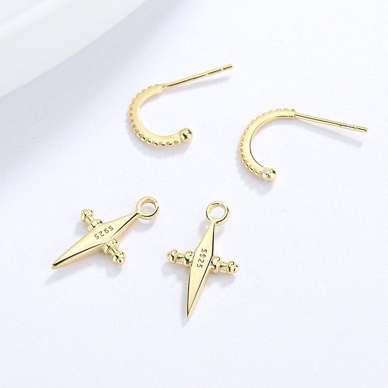 Gold 3D Star Cross Earrings
