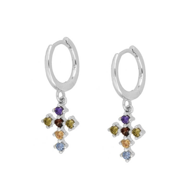 Sterling Silver INS French Cross Diamond gold Earrings